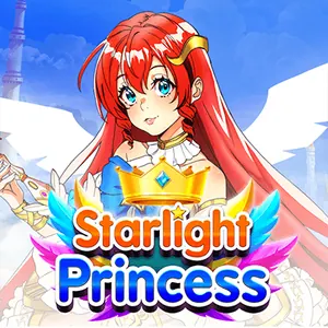 Spilikon for Starlight Princess fra Pragmatic Play: rødhåret animeprinsesse med hvide vinger og guldkrone mod blå himmel